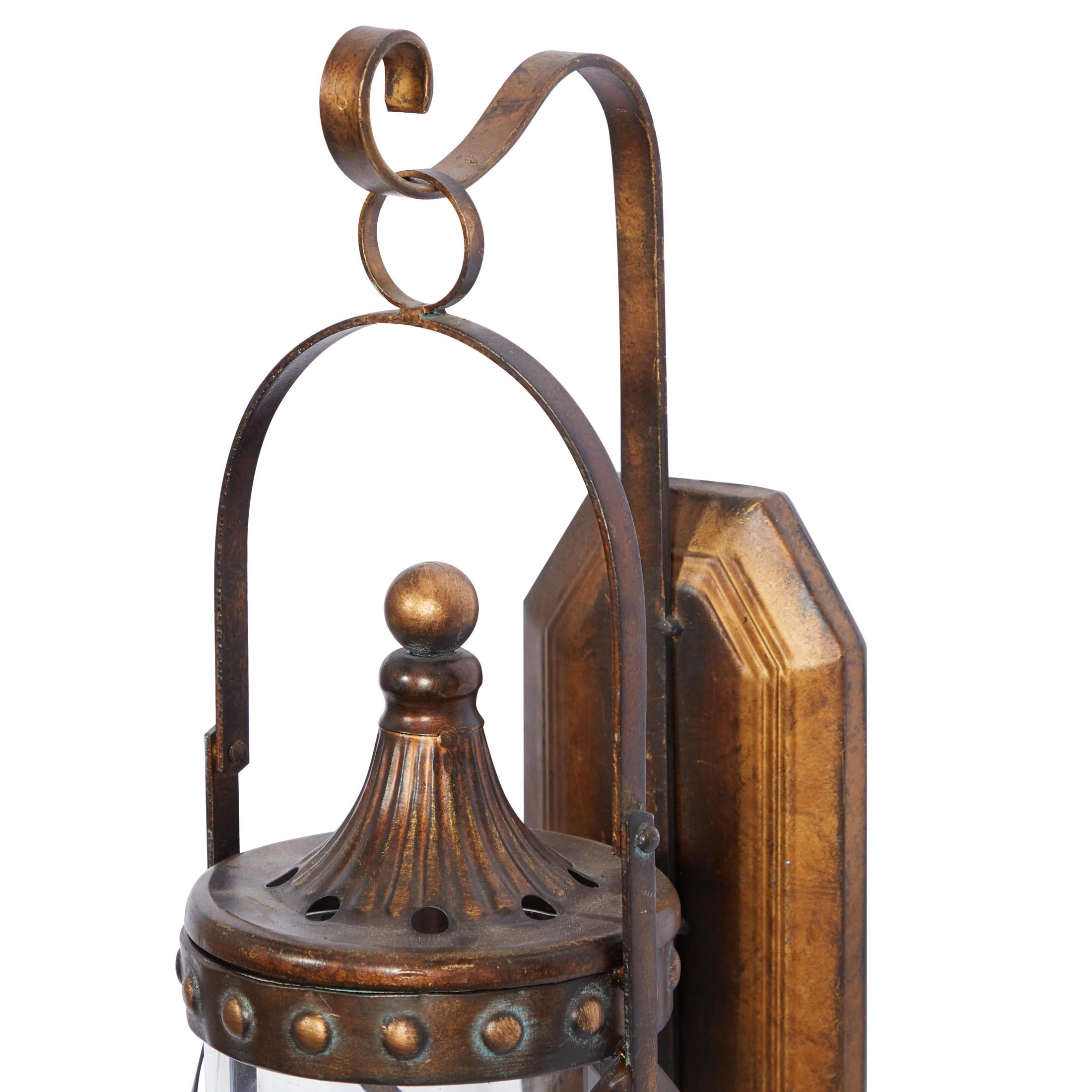DecMode Bronze Metal Fleur De Lis Suspended Studded Wall Sconce with Scroll Details