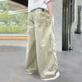 thumbnail image 5 of LIIPEE Girl Boy Casual Pants Solid Color Baggy Elastic Waist Drawstring Straight Wide Leg Trousers With Pockets Girls Trendy Weekend Pants,Khaki,11-12 Years, 5 of 5