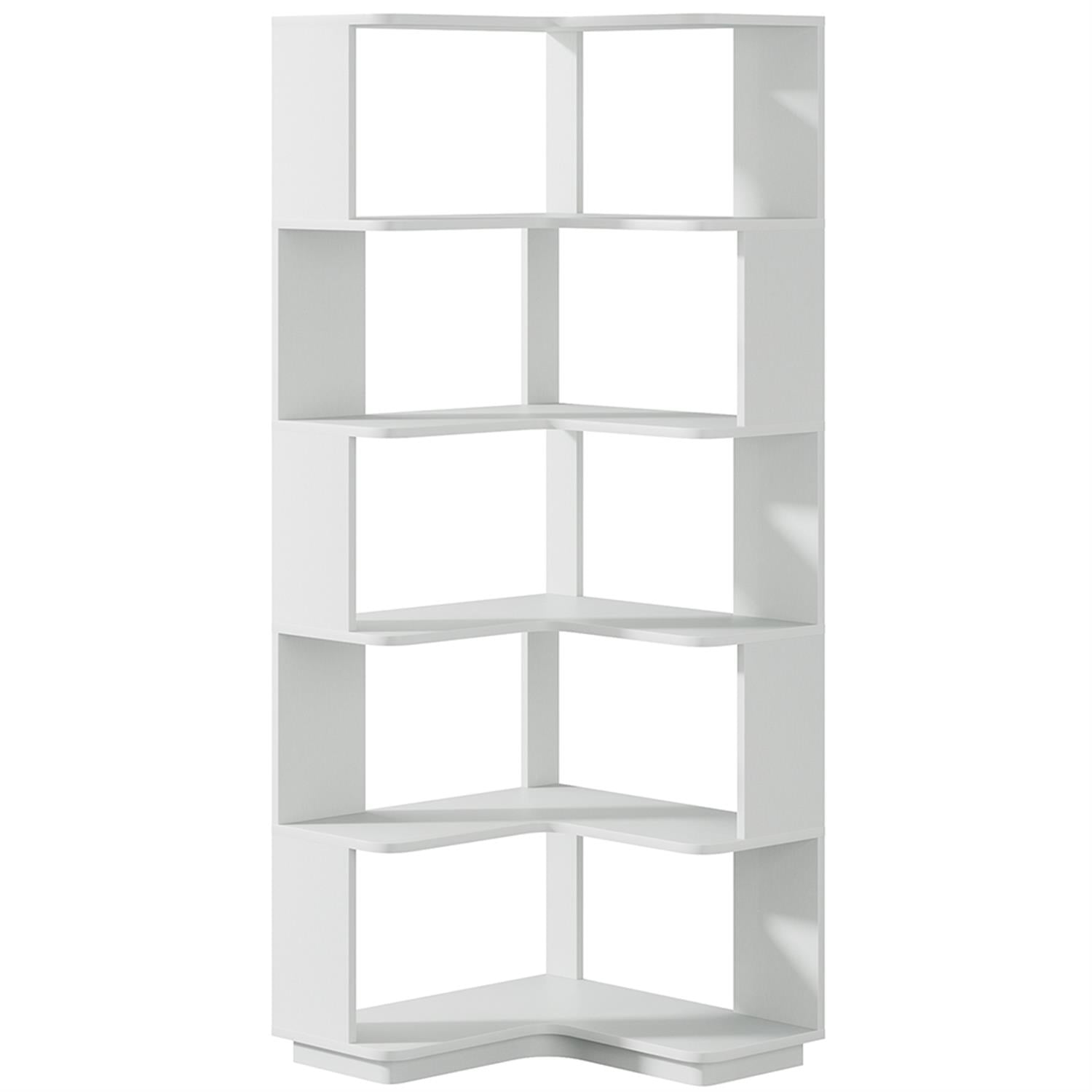 Demi Bonn 6 Tier Bookshelf with Anti-Drop Panel, Corner Bookcase Storage Organizer, 64" Tall Display Standing Shelf Unit for Bedroom, Living Room, Light Grey