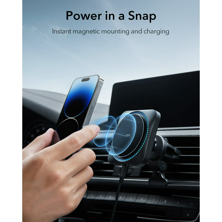 ESR Halolock Wireless Car Charging Set with CryoBoost, MagSafe Car Charger,  Compatible with iPhone 15/14/13/12 Series, with 36W QC 3.0 Fast Car Charger,  Phone Cooling Tech 