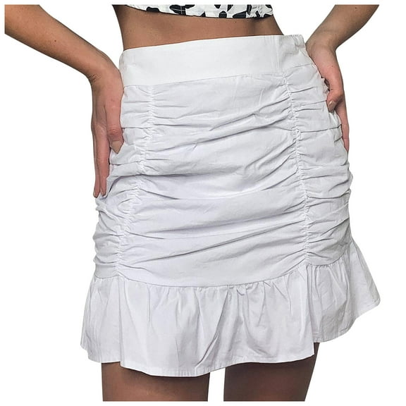 Summer Skirt Saving! Jerdar Women's Casual Solid High Waist Ruffled Zipper Fish Tail Short Skirt White M