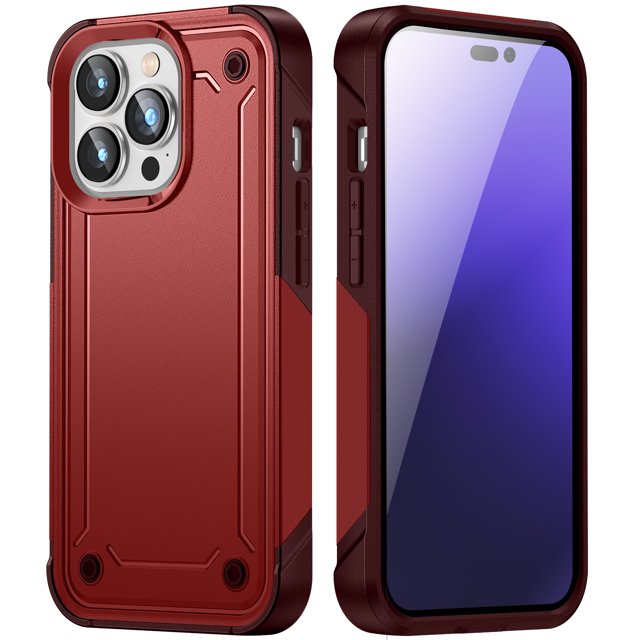 Hybrid Slim Case for iPhone 14 Pro Max 6.7inch Dual-Layer Soft Shockproof Case Hard PC Back Anti-Fingerprint Anti-Scratch Full Body Rugged Case,Red