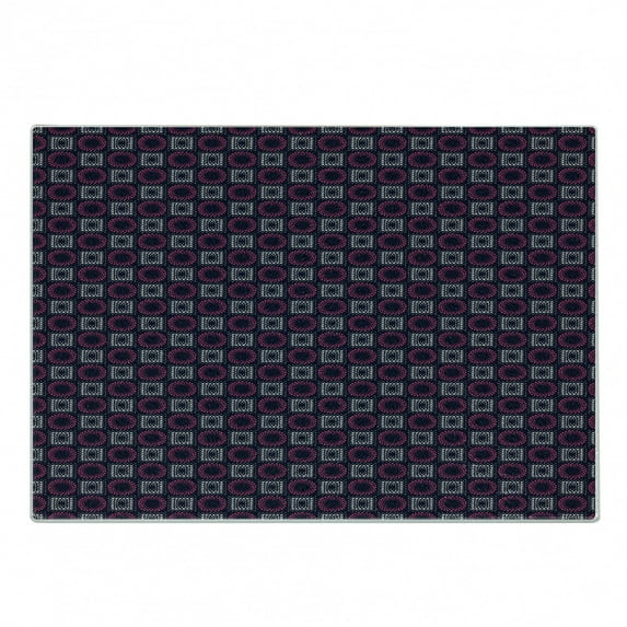 Geometric Cutting Board, Squares and Circles with Big and Little Dots Doodle Style Composition, Decorative Tempered Glass Cutting and Serving Board, Small Size, Indigo Pink Pale Grey, by Ambesonne