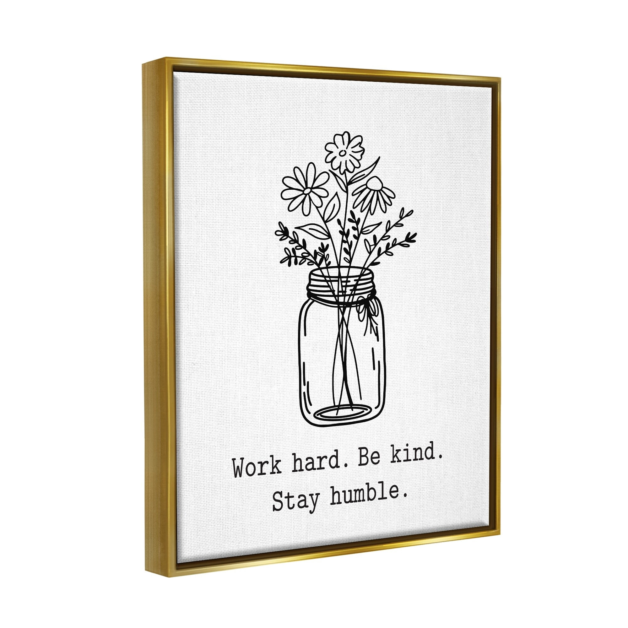Stupell Industries Stay Humble Casual Floral Line Doodle Bouquet Graphic Art Metallic Gold Floating Framed Canvas Print Wall Art, Design by Lettered and Lined