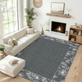 thumbnail image 6 of Yesurprise 10'x13' Dark Gray Solid Floral Area Rugs - Modern Bordered, Washable, Non-Slip for Living Room & Bedroom, 6 of 9