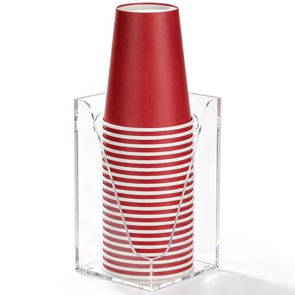 Samhe Acrylic Cup Dispenser with Handles, Countertop Wall Mounted Disposable Paper Coffee Cup and Lid Holder