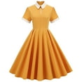 thumbnail image 3 of Bigersell Women Dress Woman Fashion Solid Contrast High Neck Doll Collar Lapel Mid Length Dress Regular Bodycon Dress Style 4975, Female Asymmetrical Dresses Yellow M, 3 of 9