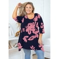 thumbnail image 6 of SHOWMALL Plus Size Women Top 3/4 Sleeve Clothes Shadow Rose 5X Blouse Swing Tunic Crewneck Loose Clothing Shirt for Leggings, 6 of 7