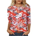 thumbnail image 2 of YUNAFFT Hawaiian Print Relaxed Fit Short Sleeve T-Shirt for Women with Round Neck Casual Comfort Top, 2 of 6