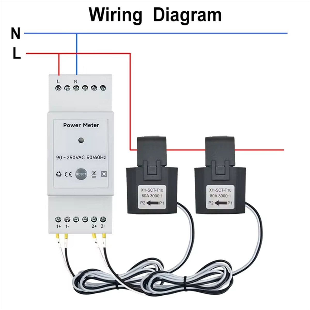 Tuya Smart WiFi Energy Meter Bidirectional 2Channel Din Rail with 80A CT App Monitor Export and Import Power AC110V/240V