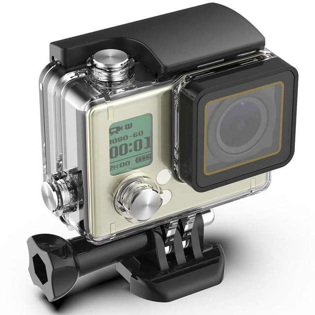 Waterproof Housing Case for GoPro Hero 4/3/3+, 60M/190FT Underwater Protective Dive Housing Shell with Bracket Mount Accessories for GoPro Hero4, Hero3+, Hero3 Action Camera Outside Sports