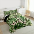 thumbnail image 3 of Manfei Green Palm Leaf Queen Comforter Set for Teen, Fashion Leopard Cheetah Print Bedding Comforter Set, Tropic Plant Reversible Bedding Set, Super Cozy Room Decor, 3-Piece, 3 of 8
