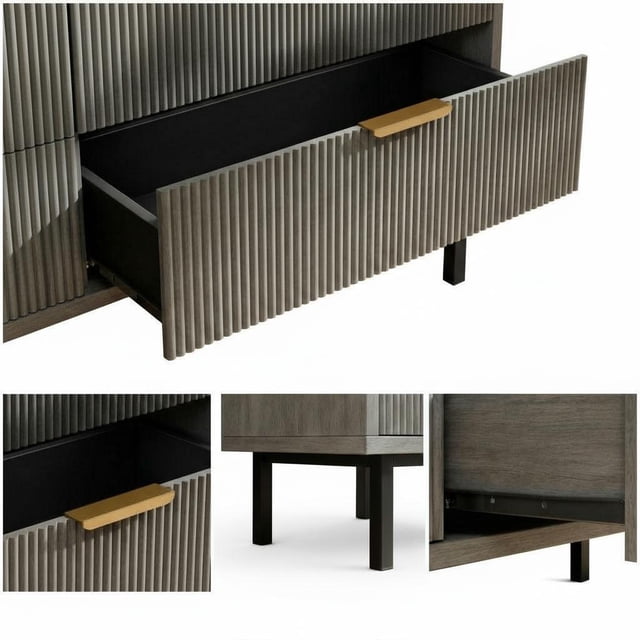 Commode Moderne Cannelée à 3 Tiroirs – Armoire de Rangement Grand avec Pattes en Métal, devant Texturé, Dispositif Anti-Basculement – Coffre Gain de Place pour Chambre, Entrée, Salon – Noir Moucheté