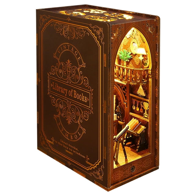 Dsseng DIY Book Nook Kit DIY Dollhouse Booknook Bookshelf Insert Decor Alley Bookends Model Build-Creativity Kit with LED Light for Teens and Adults Birthdays Christmas
