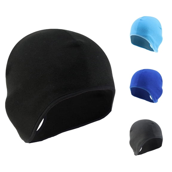 XIAOCHA Mens Solid Fleece Liner Hats Sports Windproof Head Cap,Black