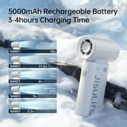 JISULIFE Portable Handheld Fan, Powerful Turbo Brushless Motor [18H Battery Life], 5000mAh USB Rechargeable, 5-Speed, Mini Pocket Design, Gift for Women Men, Travel Outdoor Use-Grey