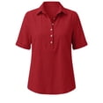 thumbnail image 4 of GUACER Women's Short Sleeve Cotton Linen Shirt Button Down Collared Blouse, Breathable Summer Top, 4 of 6
