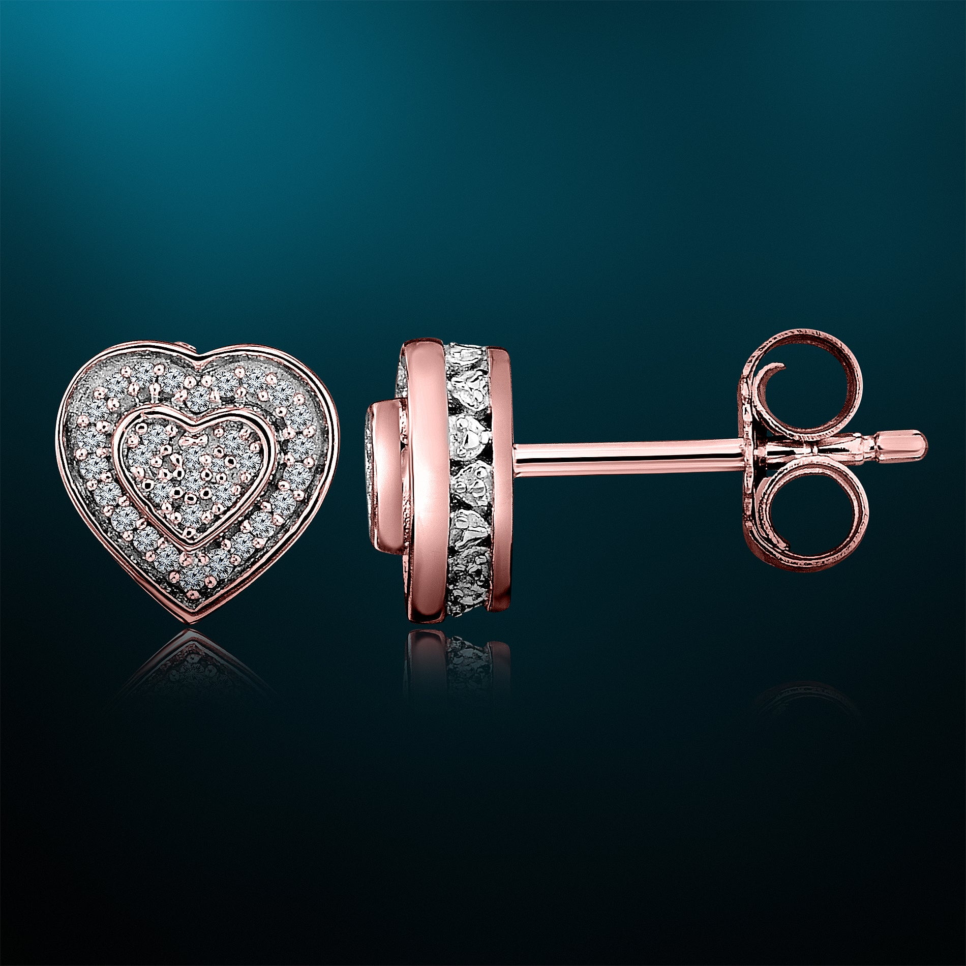 Natalia Drake 1/10 Cttw Diamond Heart Stud Earrings for Women in Sterling Silver (Color H-I / Clarity I2-I3)
