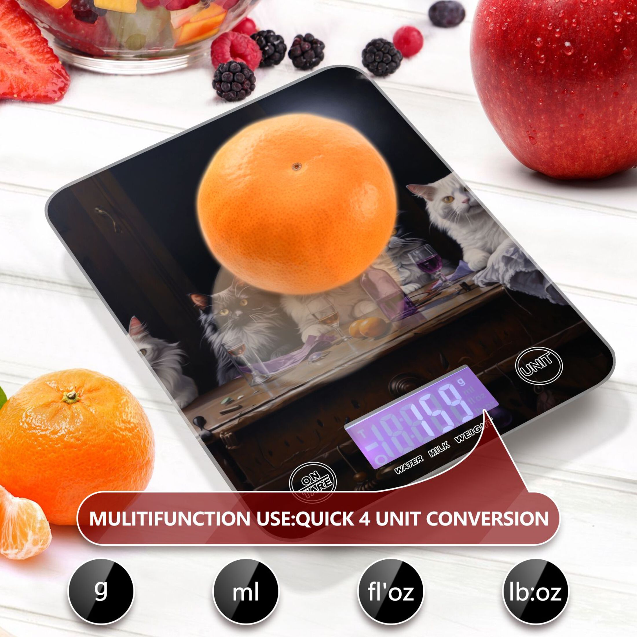 Cats Desk Drink Food Scale Digital Kitchen Scale Waterproof Tempered Glass Tare Function 11 lb for Baking Cooking Meal Prep
