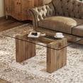 thumbnail image 2 of Modern minimalist transparent tempered glass coffee table and dining table, paired with wooden MDF, 2 of 5