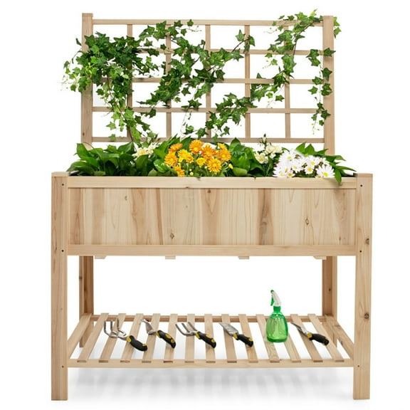 Spaco Raised Garden Bed Elevated Wooden Planter Box with Trellis, Planter Raised Beds, Planter Boxes Outdoor, Raised Beds for Gardening