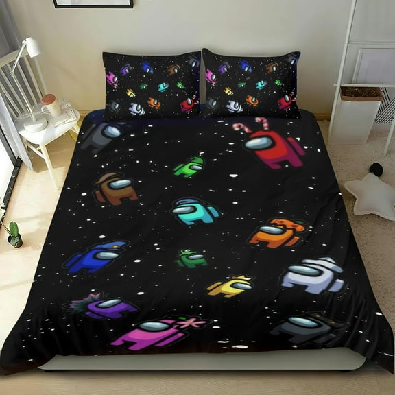 3 Piece Bedding Set For Among Us Comforter Cover Set Cute Duvet Cover Sets Super Soft Teens Bedding Set Kids Bedroom Gifts，1 Duvet Cover with 2 Pillowcases Twin