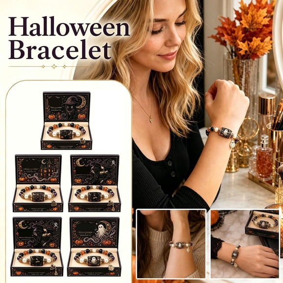 Limited Edition Halloween Beaded Bracelet Halloween Themed Charm Jewelry 6 Inch Bracelet Halloween Pumpkin Accents Spooky Fashion Accessory 1 Pc