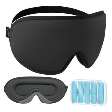 Lysian 3D Cooling Blackout Sleep Eye Mask with 5 Pairs Foam Earplugs, Black