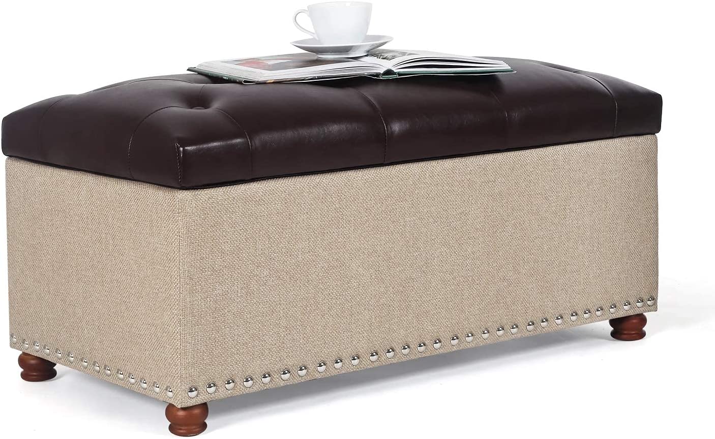 Homebeez Rectangular FauxLeather Storage Ottoman Bench Folding Storage