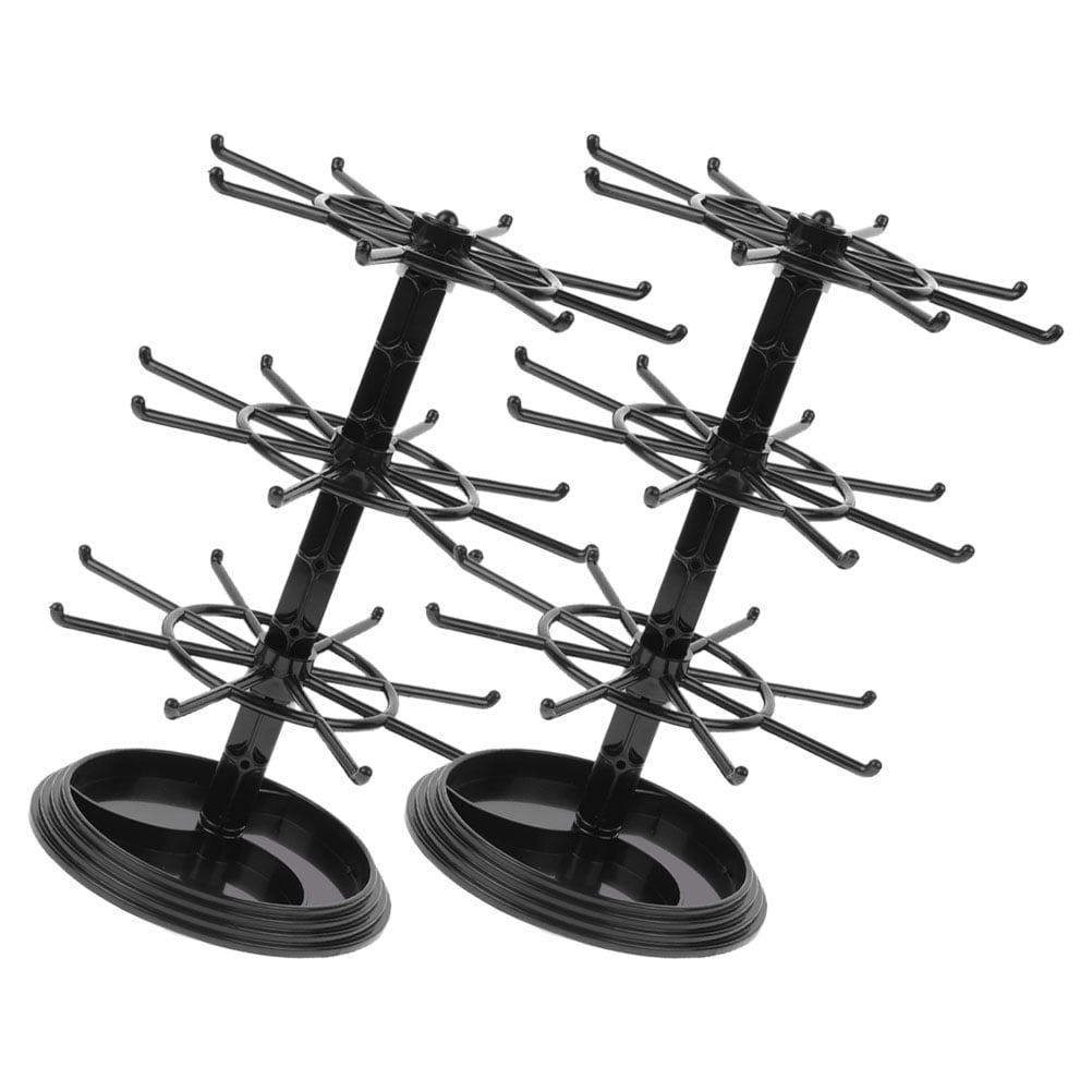 2pcs Black Plastic 3 Tier Rotating Jewelry Display Stand for Necklace Earring Keychain Organizer at Retail Vendor Events