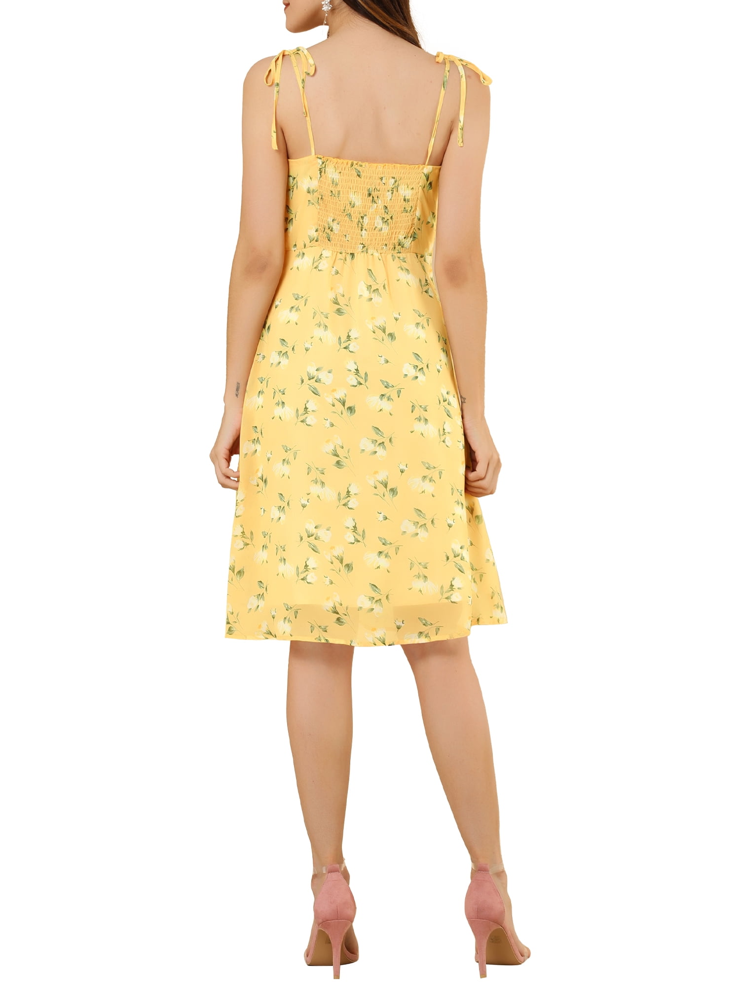 DARING DIVA Spaghetti Strap Summer Floral Print Midi Dress XS Yellow