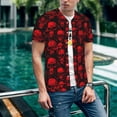 thumbnail image 6 of Hirioo Red Skulls for Men's Baseball T-shirt Shirts Short Sleeve Casual Summer Button Stretch T Shirts,Size S-4XL-3X-Large, 6 of 7