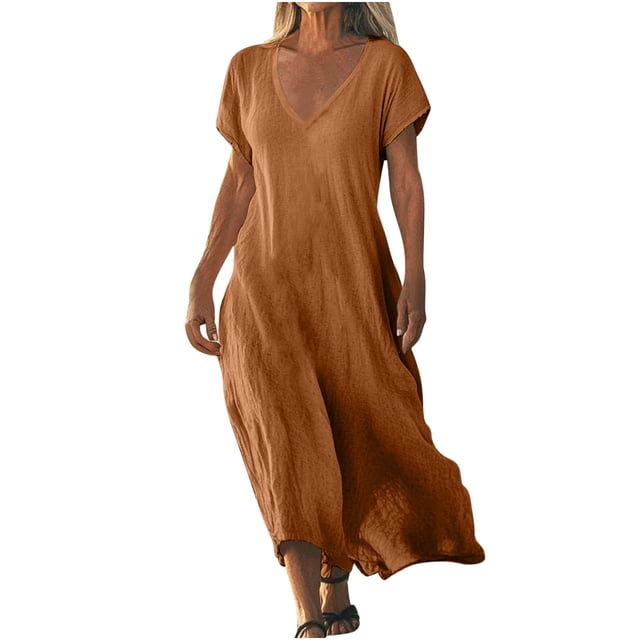 Yuyuzo Robes pour Femmes Robe Maxi à Col en V Fluide Robes d'Été Boho Tenue de Plage Longues Robes