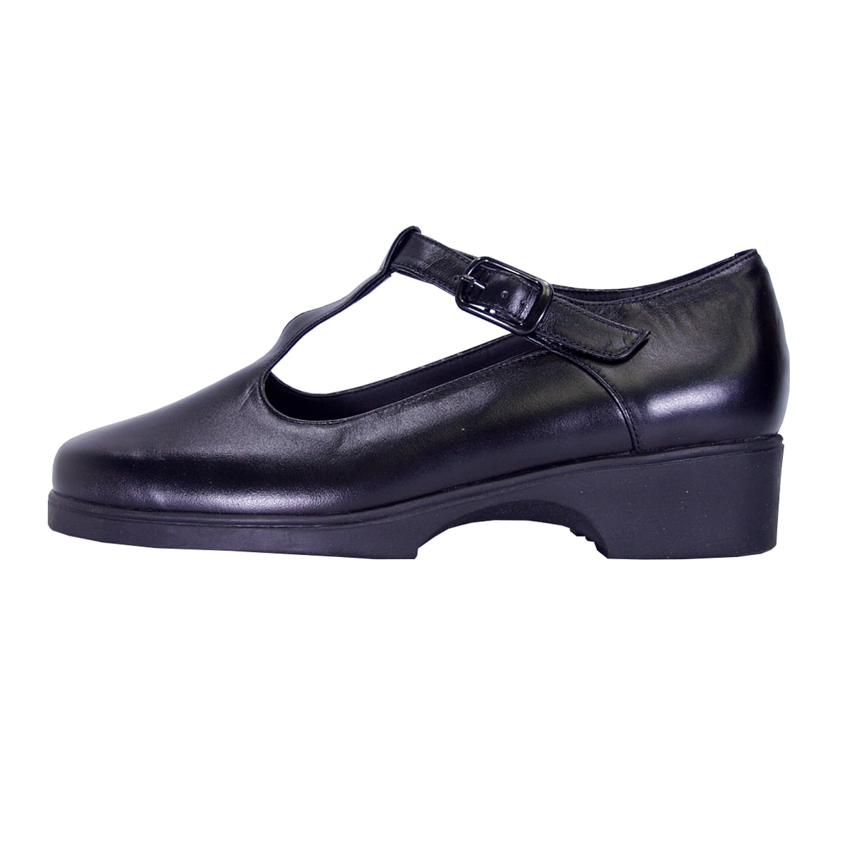 24 HOUR COMFORT Tracy Wide Width Durable Cushioned T-Strap Leather Shoes BLACK 8