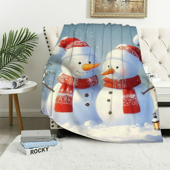 Pratyus Snowman Flannel Throw Blanket for Couch Sofa Bed, Christmas Home Decor All Seasons Long-Lasting Blanket 40x50in