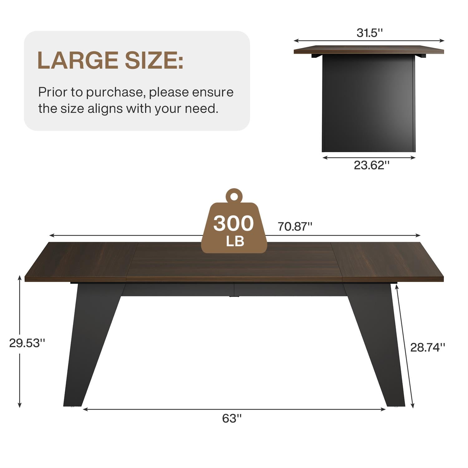Demi Bonn 71" Large Round Conference Table, Modern Diameter Oak Desk for Home Office and Dining Room, Sturdy Construction, Brown