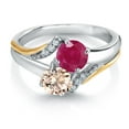 thumbnail image 2 of Gem Stone King 10K Yellow Gold and 925 Silver Peach Morganite and Red Ruby and White Lab Grown Diamond Accent Engagement Ring for Women (0.98 Cttw, Gemstone October Birthstone, Round 5MM, Size 6), 2 of 4