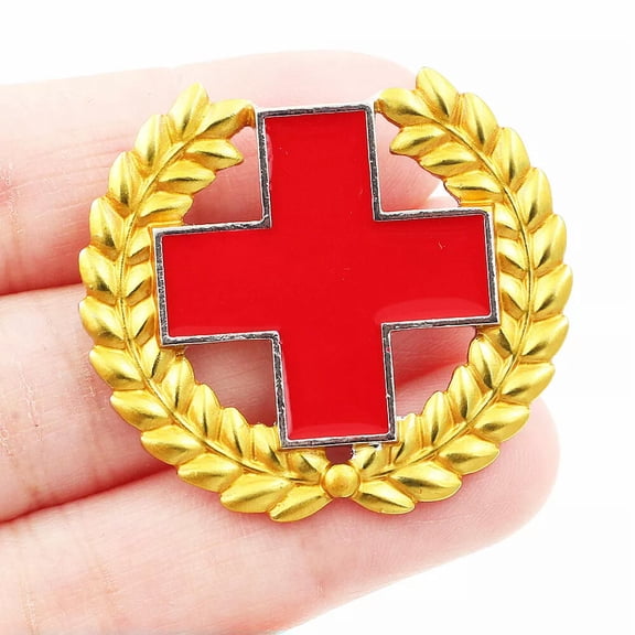 QQTDFG Red Enamel Cross Golden Ear of Wheat Brooch Pin Doctors Nurses Jewelry Gift-default