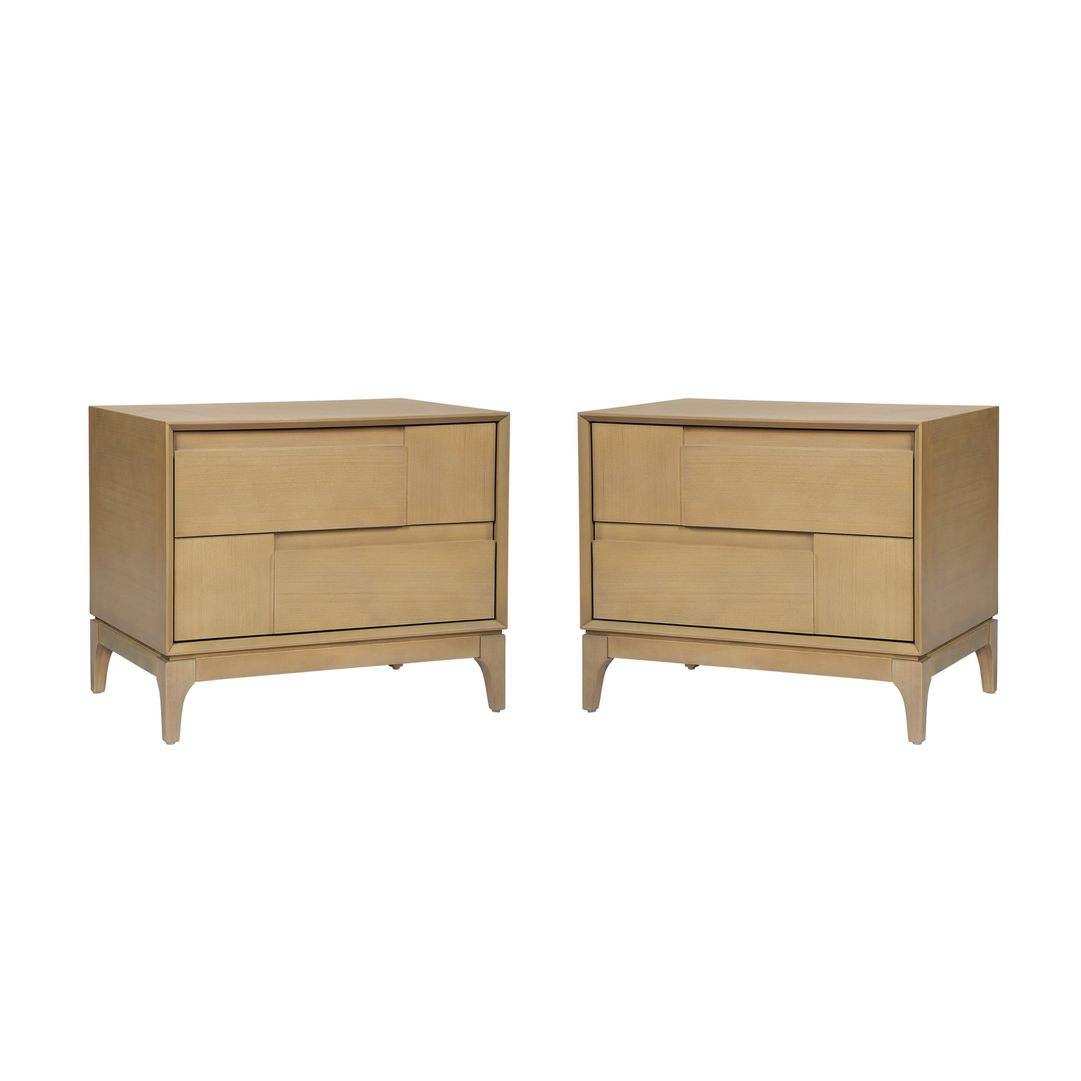 Christopher Knight Home Modern Mid-Century Nightstand with 2 Drawers, Unique Geometric Design, Natural, Set of 2