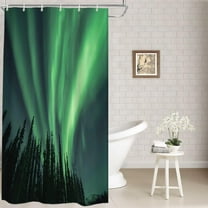 Hunter Green Northern Lights Decor Shower Curtain, Amazing Black Aurora Borealis Bathroom Decor Polyester Fiber Plastic Rings Quick-Drying Waterproof for Bathtubs/Bathroom, 72x36 inches