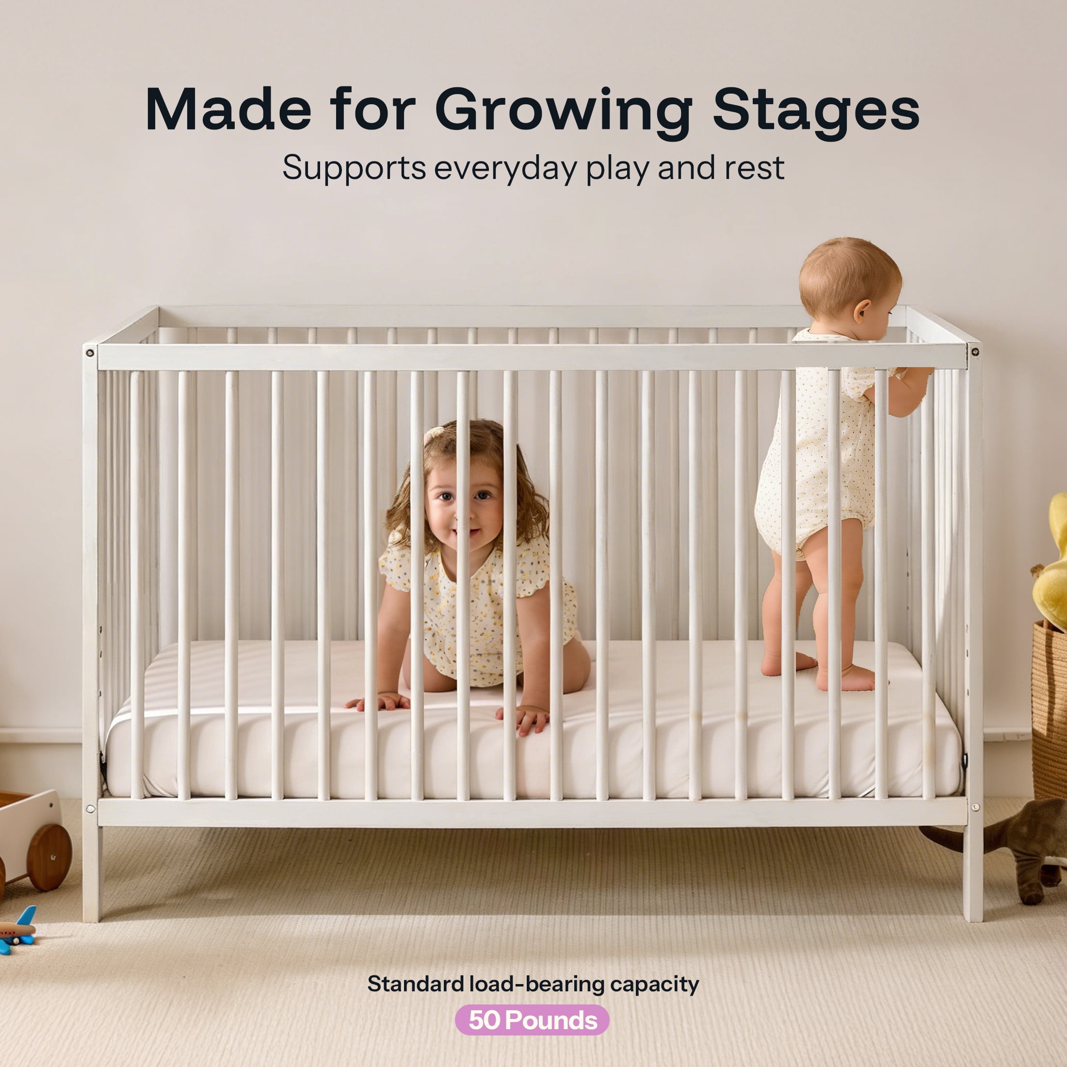 Harppa Convertible Baby Crib for Infant to Toddler,White,Greenguard Gold Certified