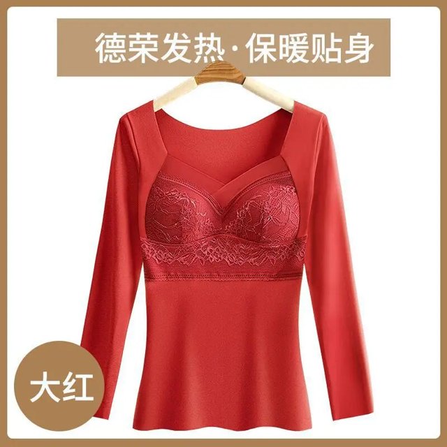 Sujetador con aislamiento térmico de terciopelo alemán para mujer, ropa interior cómoda de manga larga con encaje integrado, Otoño e Invierno