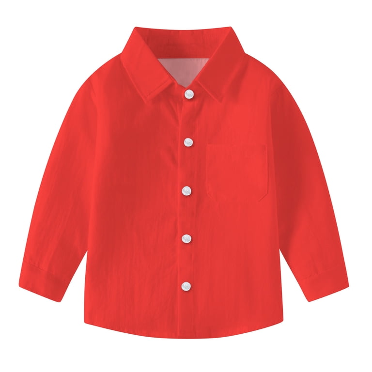 childrens dress shirts JSKUMAR Boys Long Sleeve Collared Button Down Shirt Blouse Toddler Kids Boy Girl School Uniform Clothes (6 Months, Red), Boy's Buttons are specially made to withstand numerous laundering and pressings Range Shirt - Youth Long