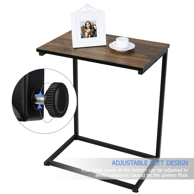HOMEMAXS Sofa Side End Table C Table with Wood Finish and Steel Construction 66x55x36cm