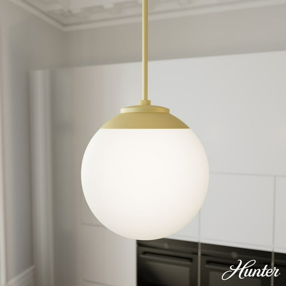 Hunter - Hepburn 1-light Modern Brass, Medium Size Pendant Light, Dimmable, Mid Century Modern Style, Globe Shaped, for Bedrooms, Dining, Living Rooms - 19847