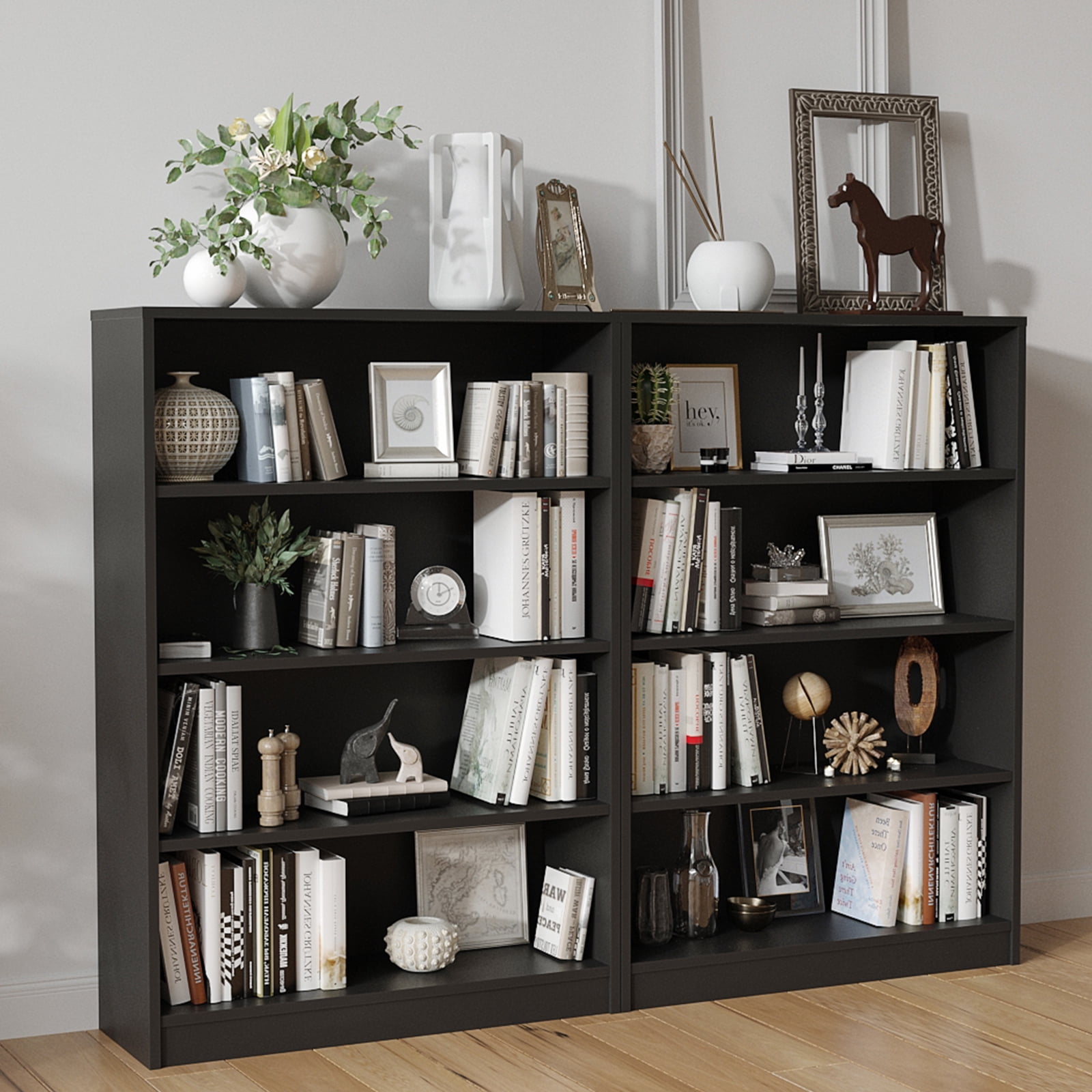 STARY 4 Tiers Bookcase, Wooden Bookcase with Adjustable Shelves for Home, Office, Black