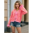 thumbnail image 5 of Women'S Fuzzy Leopard Print Sweater Long Sleeve Lace-Up Knit Crochet Long Sleeve Cardigan Rose Red XL, 5 of 8