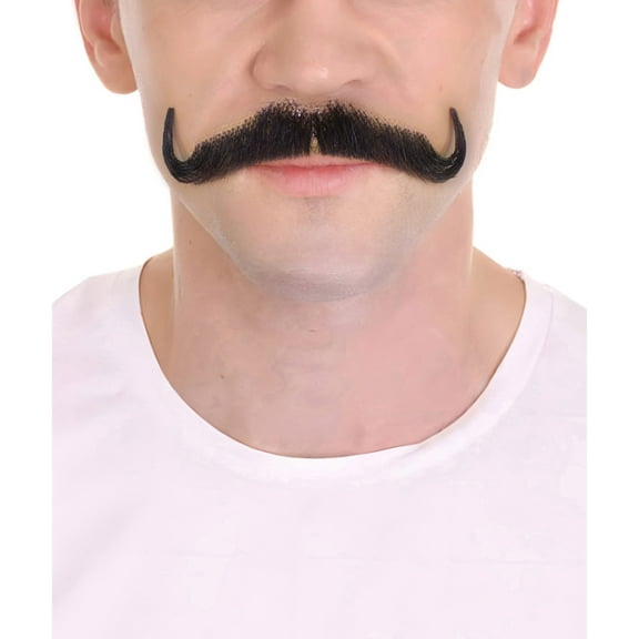 HPO Fuzzy Fake, Adult Men's Classic Holiday Doc Silly Mustache, Dark Brown Color, Novelty False Facial Hair Synthetic Fiber