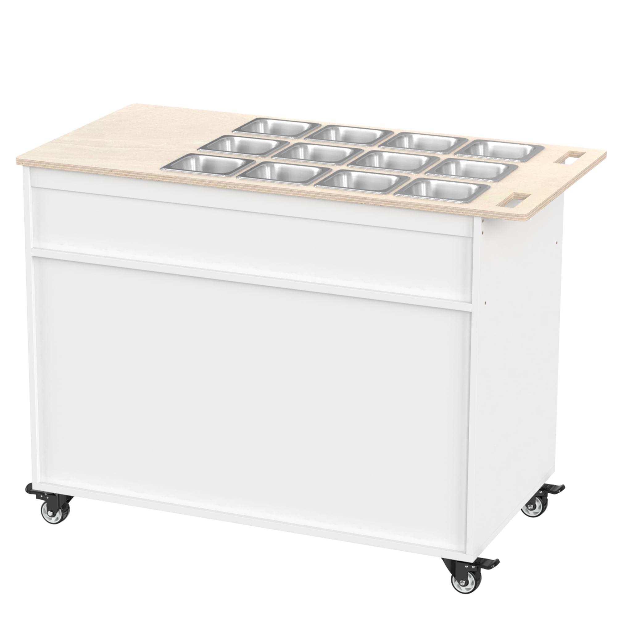 GDLF Charcuterie Cart with Stainless Steel Food Pans, Mobile Pizza Topping & Salad Bar Station, Buffet Serving Table