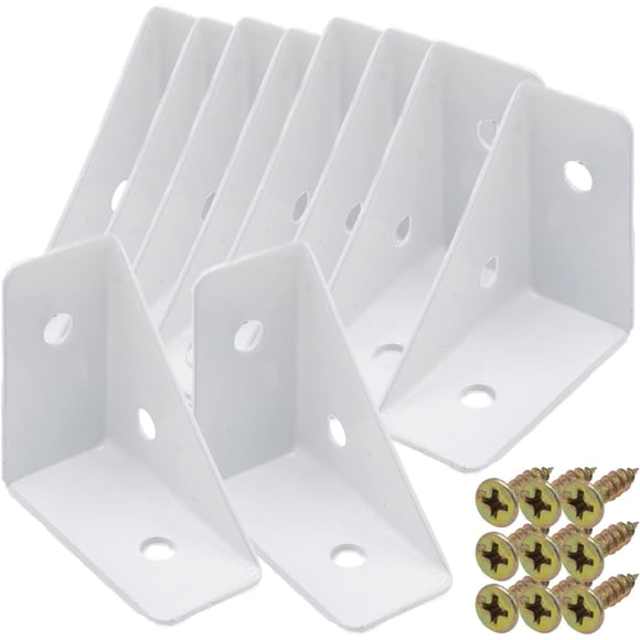 PinesC 10Pcs White Right Angle Corner Shelf Bracket, 38x38mm Metal Corner Brackets for Wood Desk Bed Cabinet Edge, 1.5x1.5inch 90 Degree Corner Shelf Support Braces, with Mounting Screws